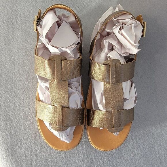 Korks Kork Ease Sherlyn Wedge Sandals 40.5 US 9 Gold Leather Platform Strap - Picture 2 of 12
